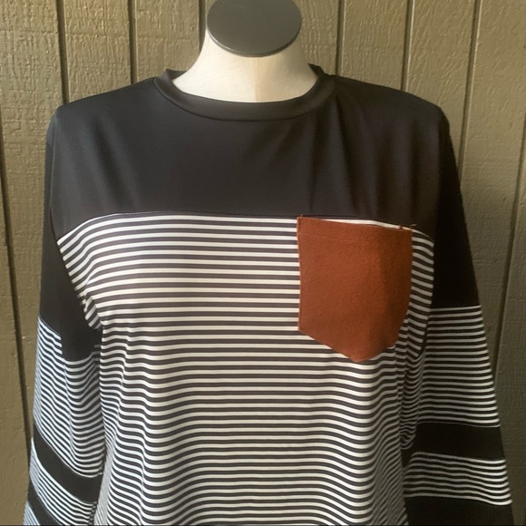 Shein Curve Plus Size Black Striped Long Sleeve Top Size 2XL - Picture 2 of 8
